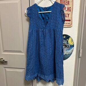 Blue Eyelet Sleeveless Dress